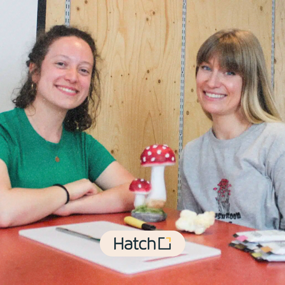 A promotional image announcing a collaboration between Hatch and Lucid, featuring the founder of Hatch & founder of Lucid, Csilla Gindorf, in portrait ovals on a glittery pink background with the text "NEWS FLASH".